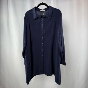 NWT Soft Surroundings Viscose Sheer Collared Button Up Tunic Top in Deep Blue XL